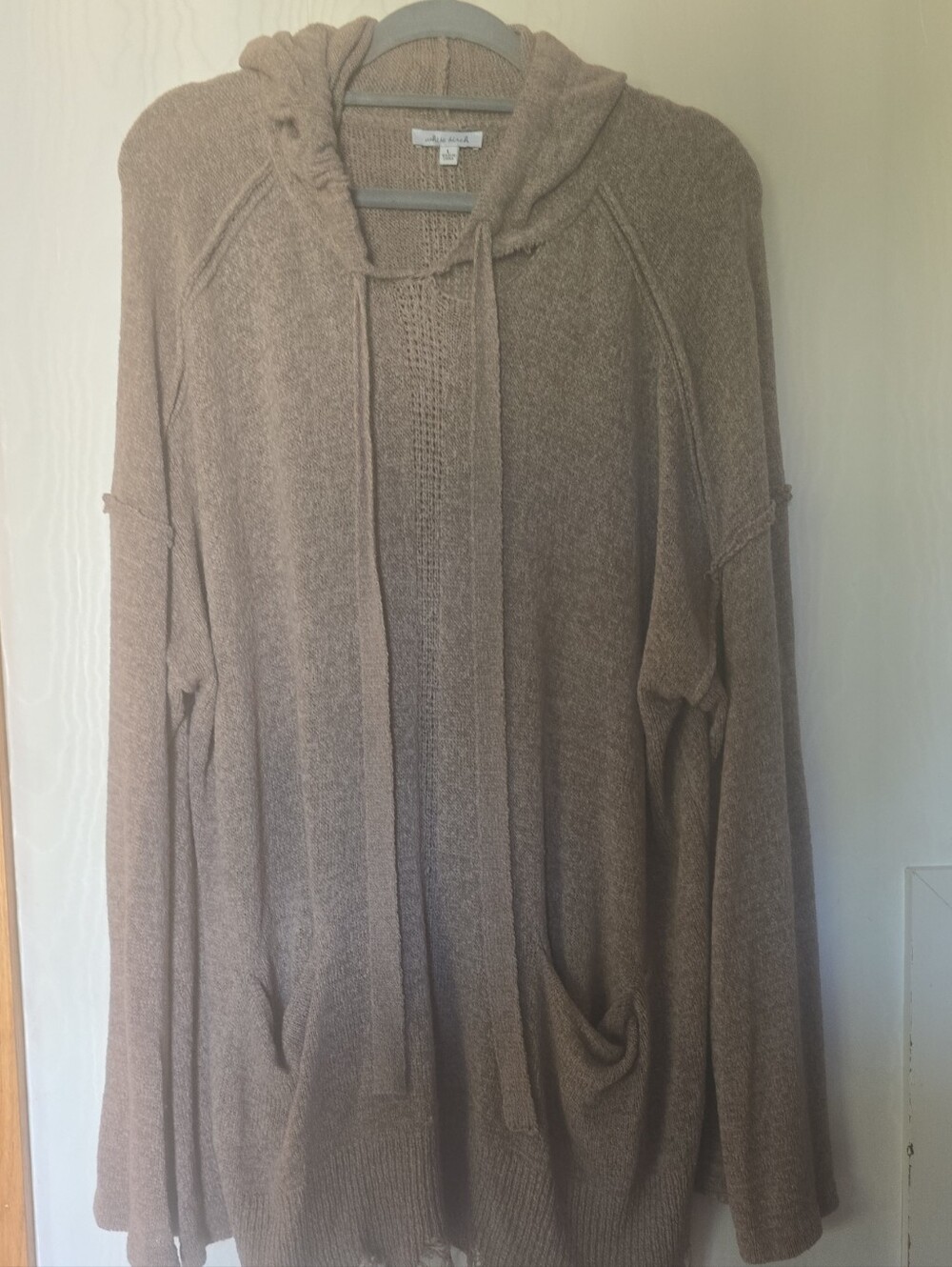 white birch Taupe Hooded Open-Front Cardigan with Pockets